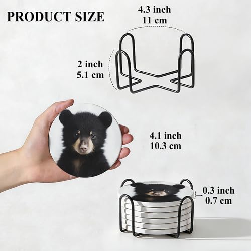 4Pcs Ceramic Coasters with Metal Holder I69363