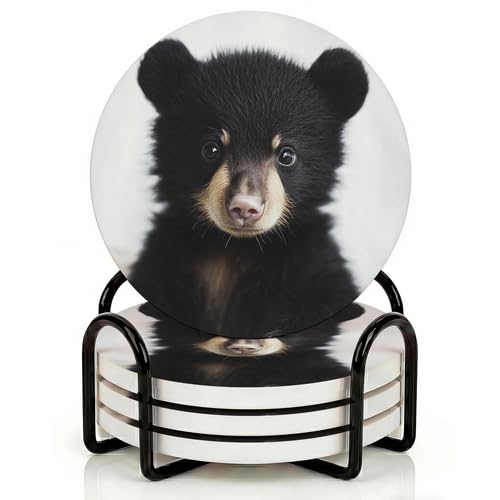4Pcs Ceramic Coasters with Metal Holder I69363