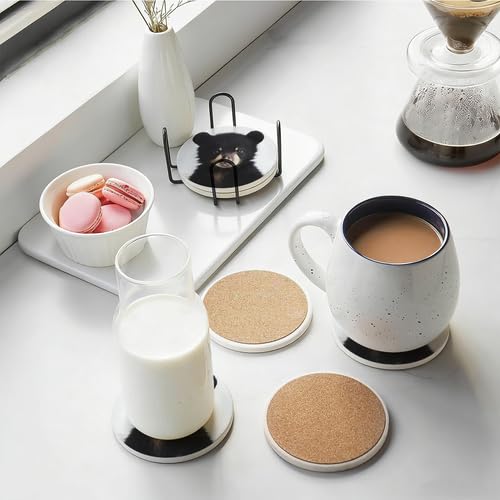 4Pcs Ceramic Coasters with Metal Holder I69363