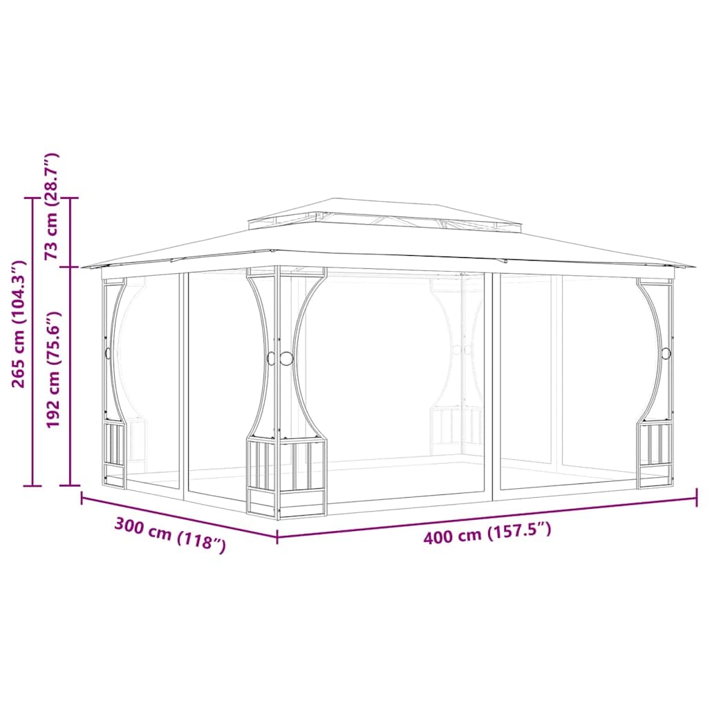 Gazebo with Nets 9.8x13.1x8.7 ft Anthracite P16594