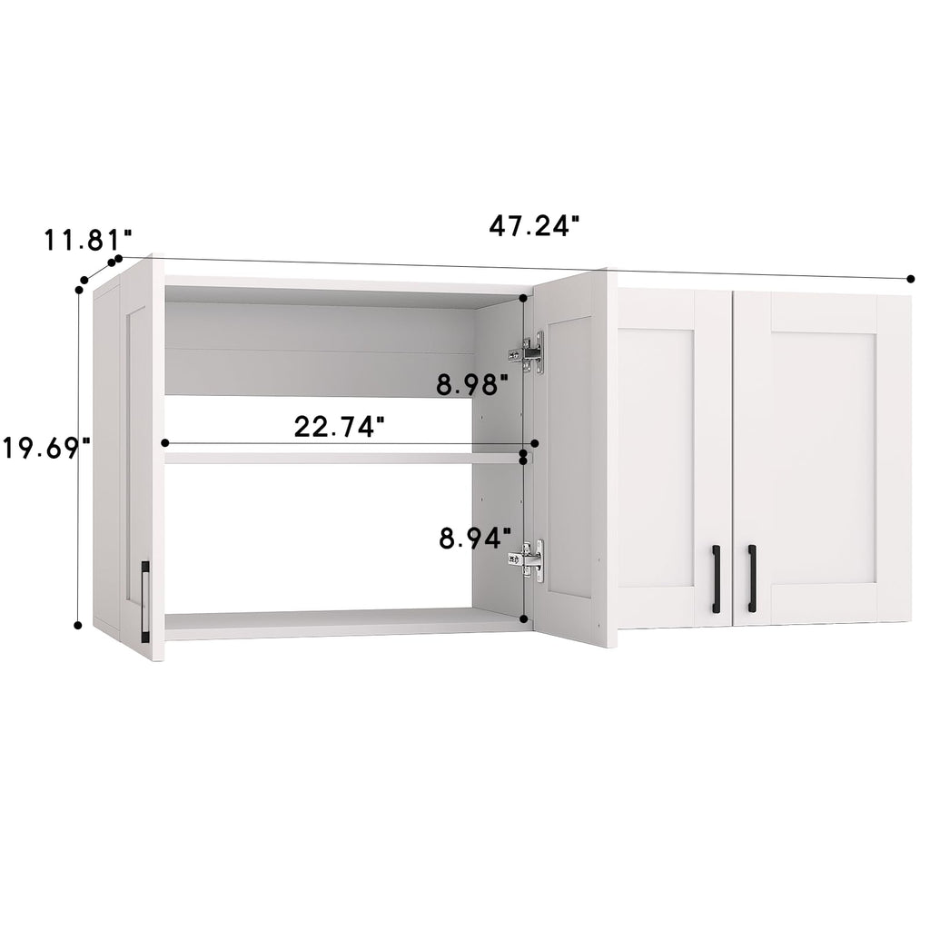 White Laundry Room Cabinets and Storage with 4 Doors and Adjustable Shelf T194306