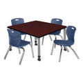 36" Square Mobile Table with 4 Blue Stack Chairs U9003