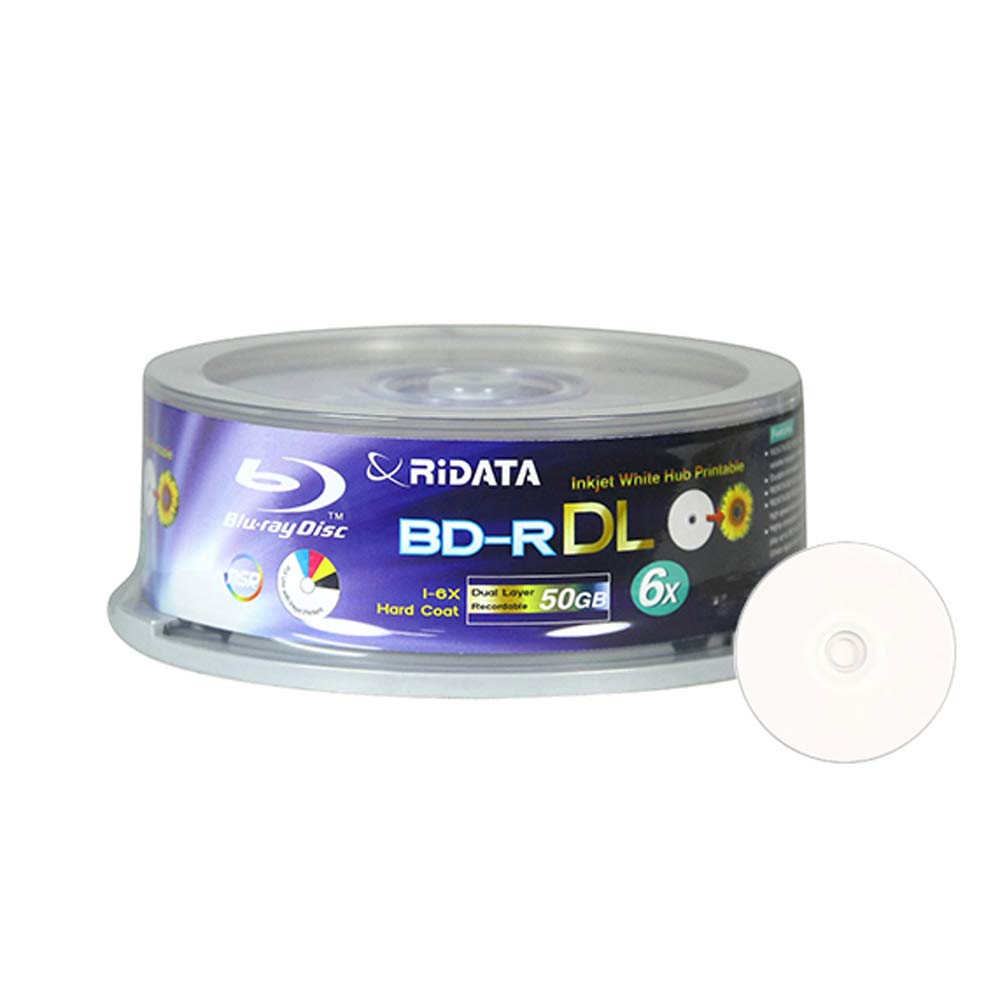25 Pack BD-R DL Dual Layer 6X 50GB White Inkjet Printable Disc I5032