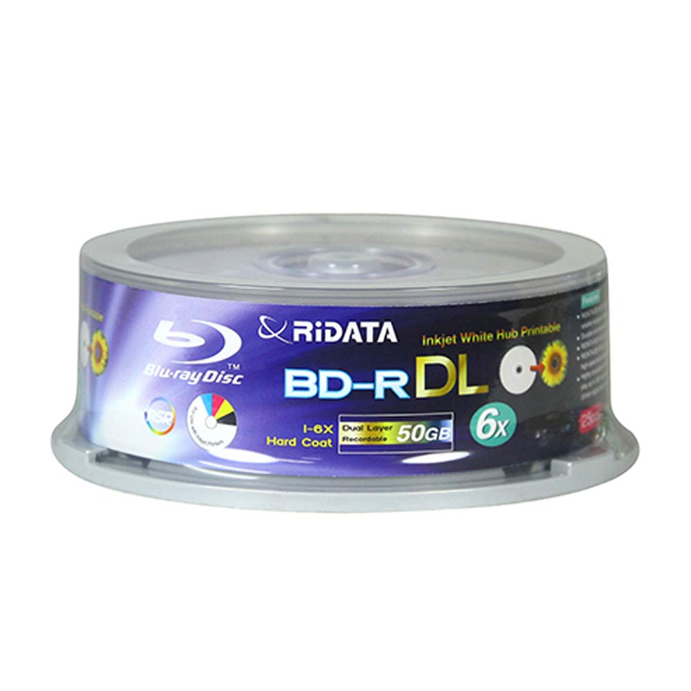 25 Pack BD-R DL Dual Layer 6X 50GB White Inkjet Printable Disc I5032