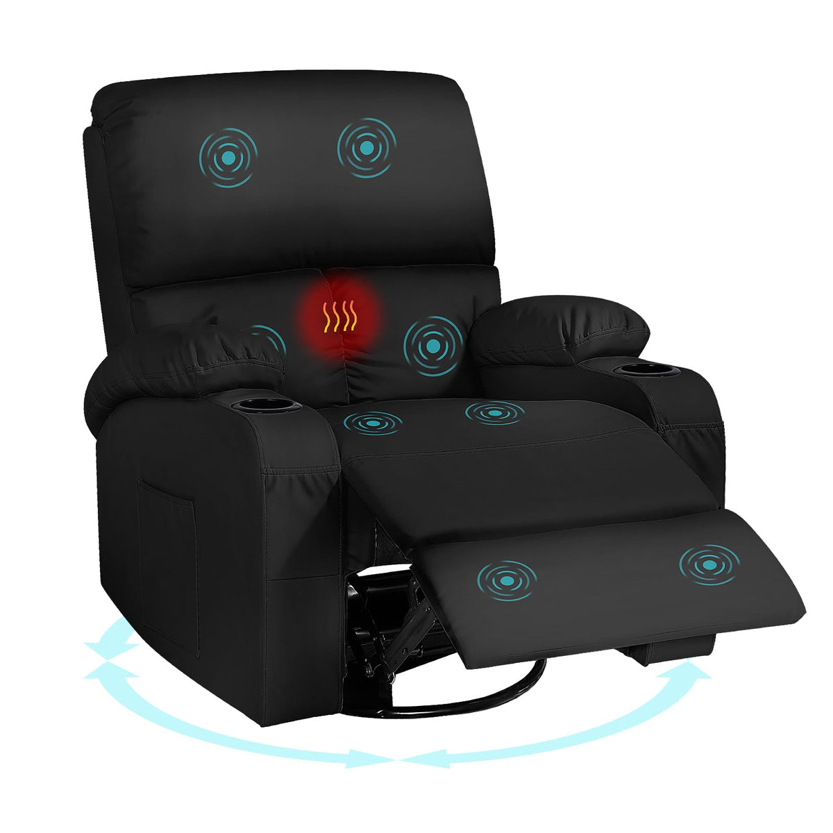 Black Faux Leather Massage Rocking Recliner Chair K6606