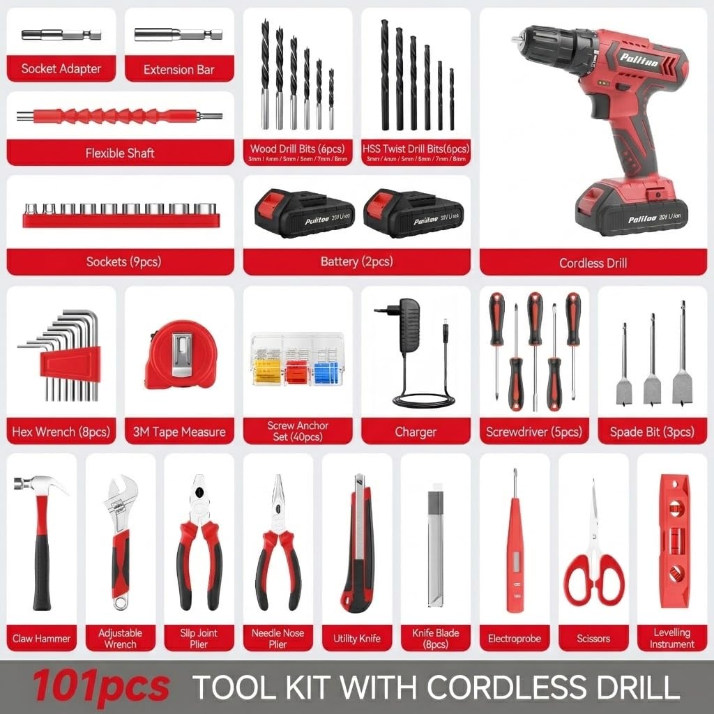 Cordless Drill Set 20V with Battery And Charger 59pcs Bits Kit W5727