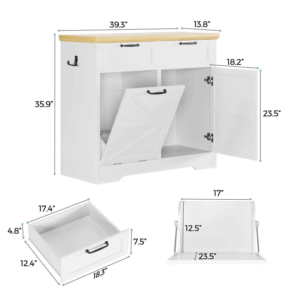 8-10 Gallons Tilt Out Trash Can Cabinet with Drawer C5340