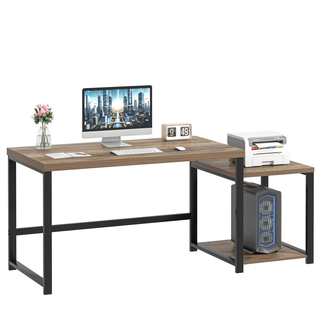 63 Inch Wood Computer Desk with Storage Shelves E722