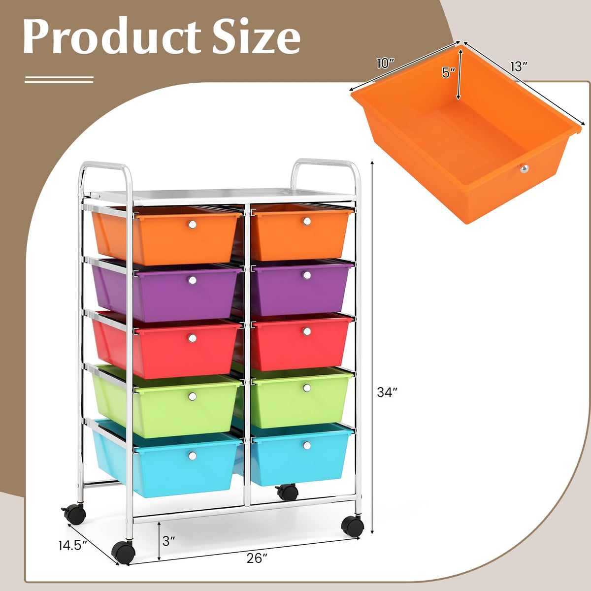 10 Drawer Rolling Storage Cart with Wheels X679020