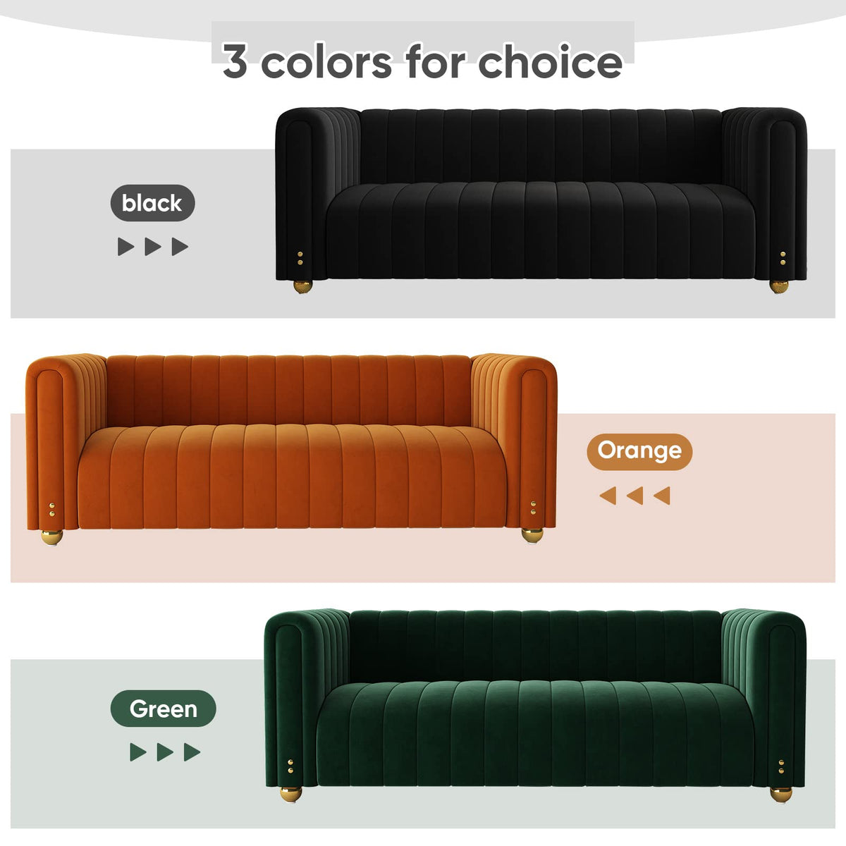 Orange Velvet 80 Inch 3 Seat Sofa T8238