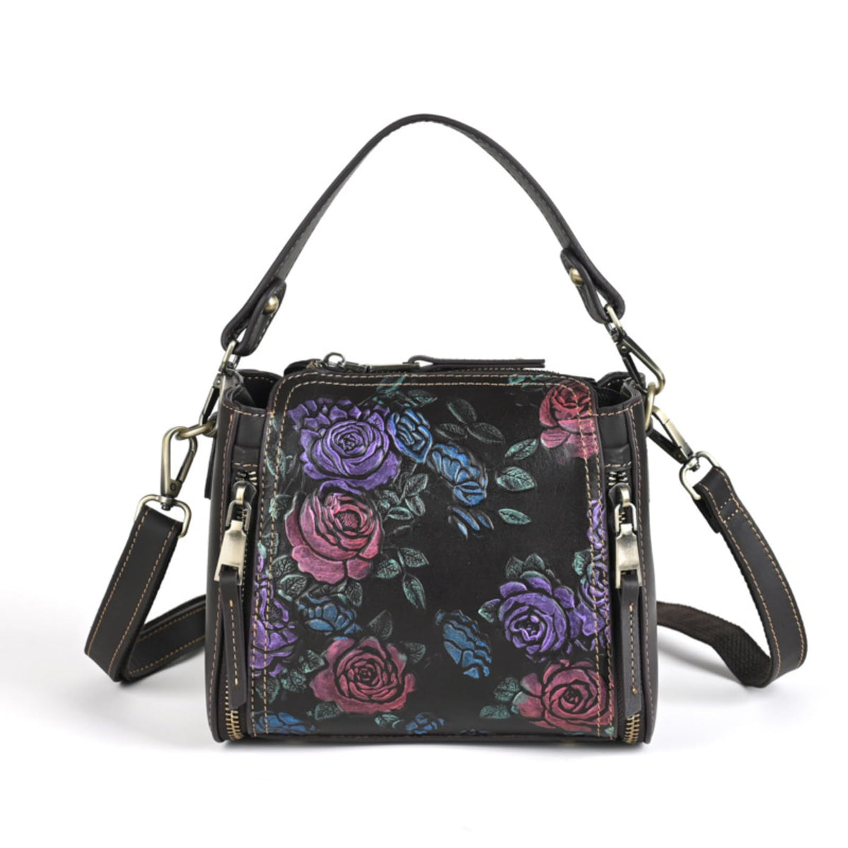 Genuine Leather Embossed Mini Shoulder Bag V4497