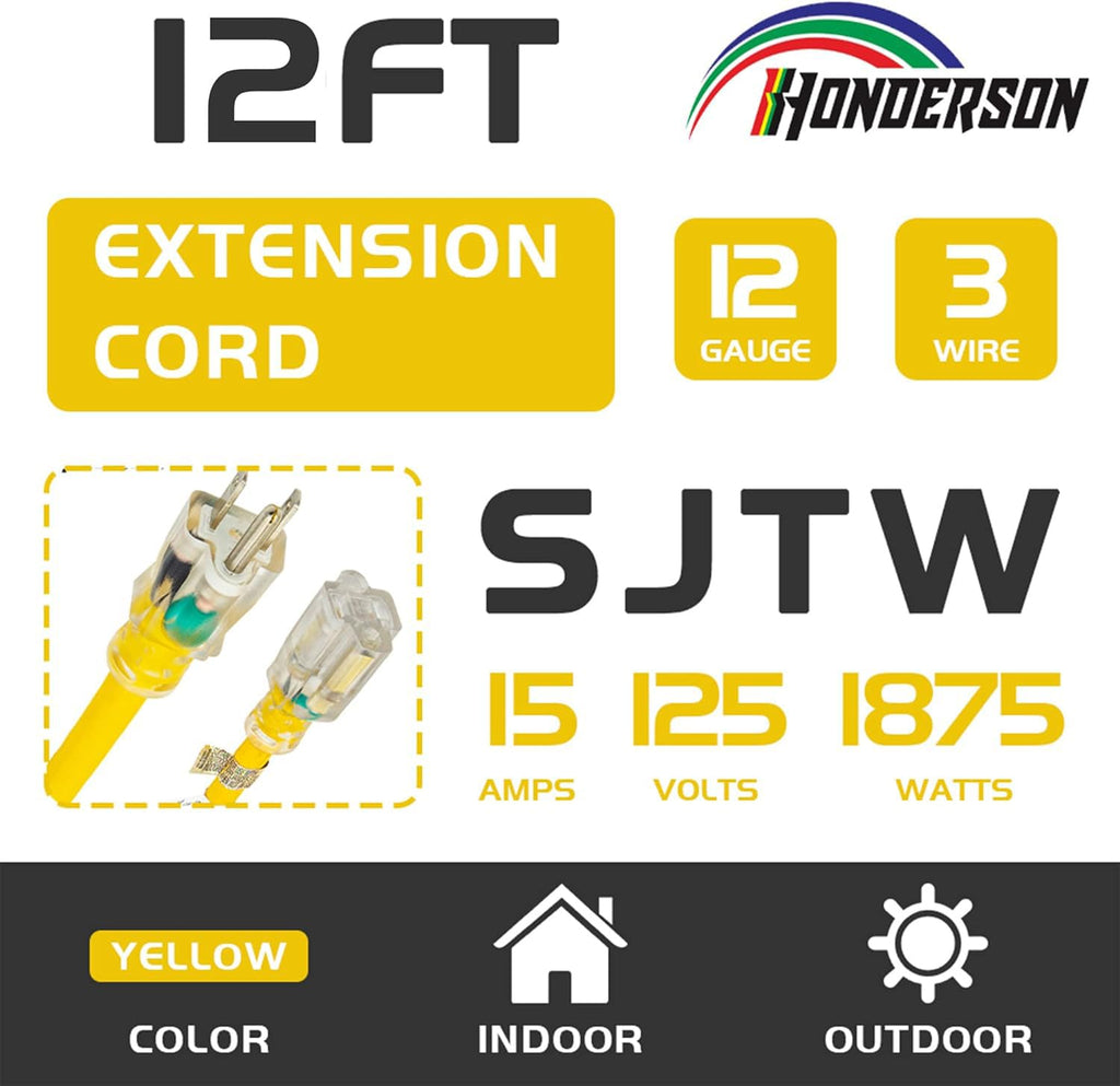 Yellow 12 Ft 12 Gauge Outdoor Extension Cord R420288