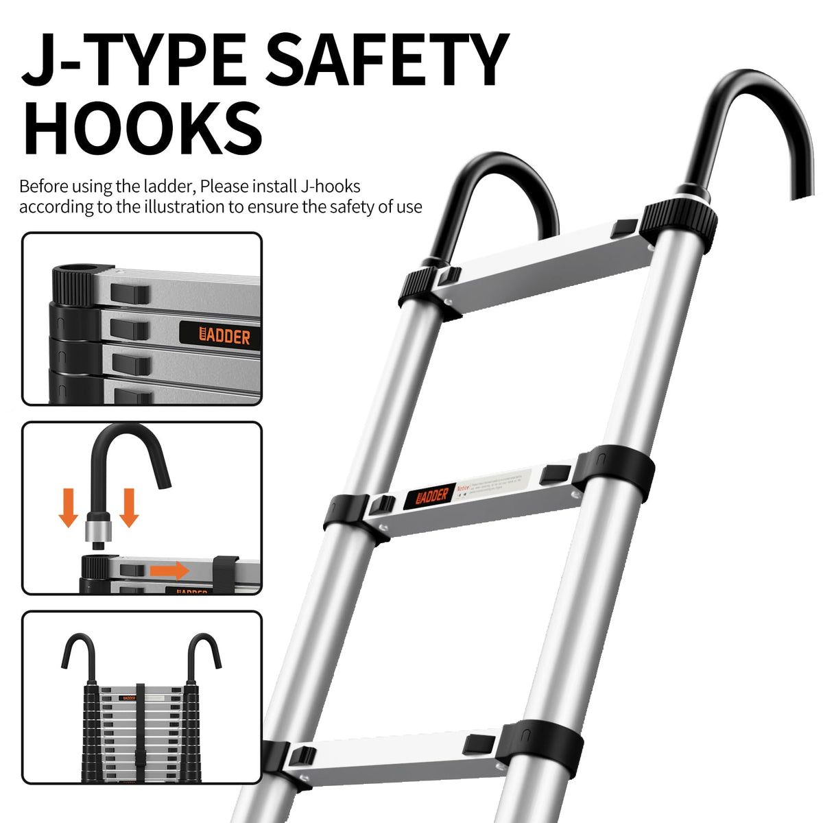 Telescoping Aluminum Ladder 330lbs Max Capacity Q726