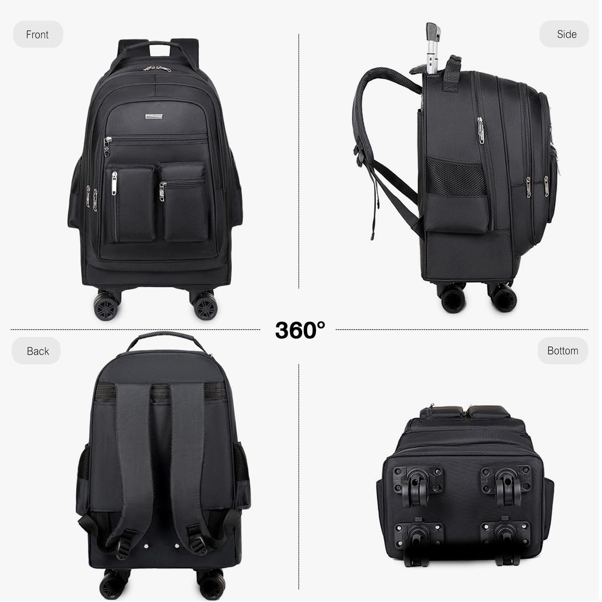 Rolling Backpack with Silent Wheels Black X280626