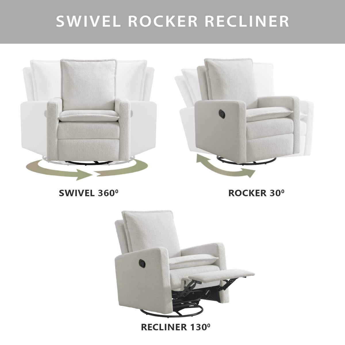 White Boucle Swivel Glider Recliner A508249