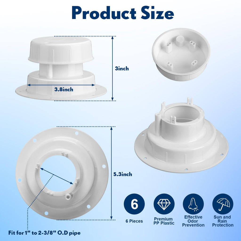 6 Pcs White RV Plumbing Vent Caps W905594
