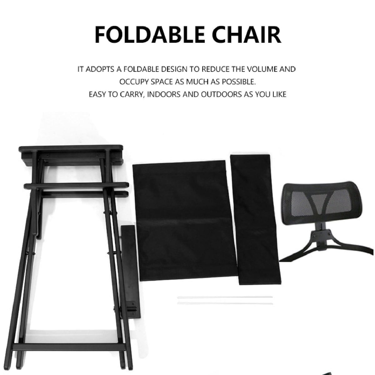 Foldable Stool with Head Rest, Portable Camping Chair, Supports Up to 300 Lbs, Gold C4734