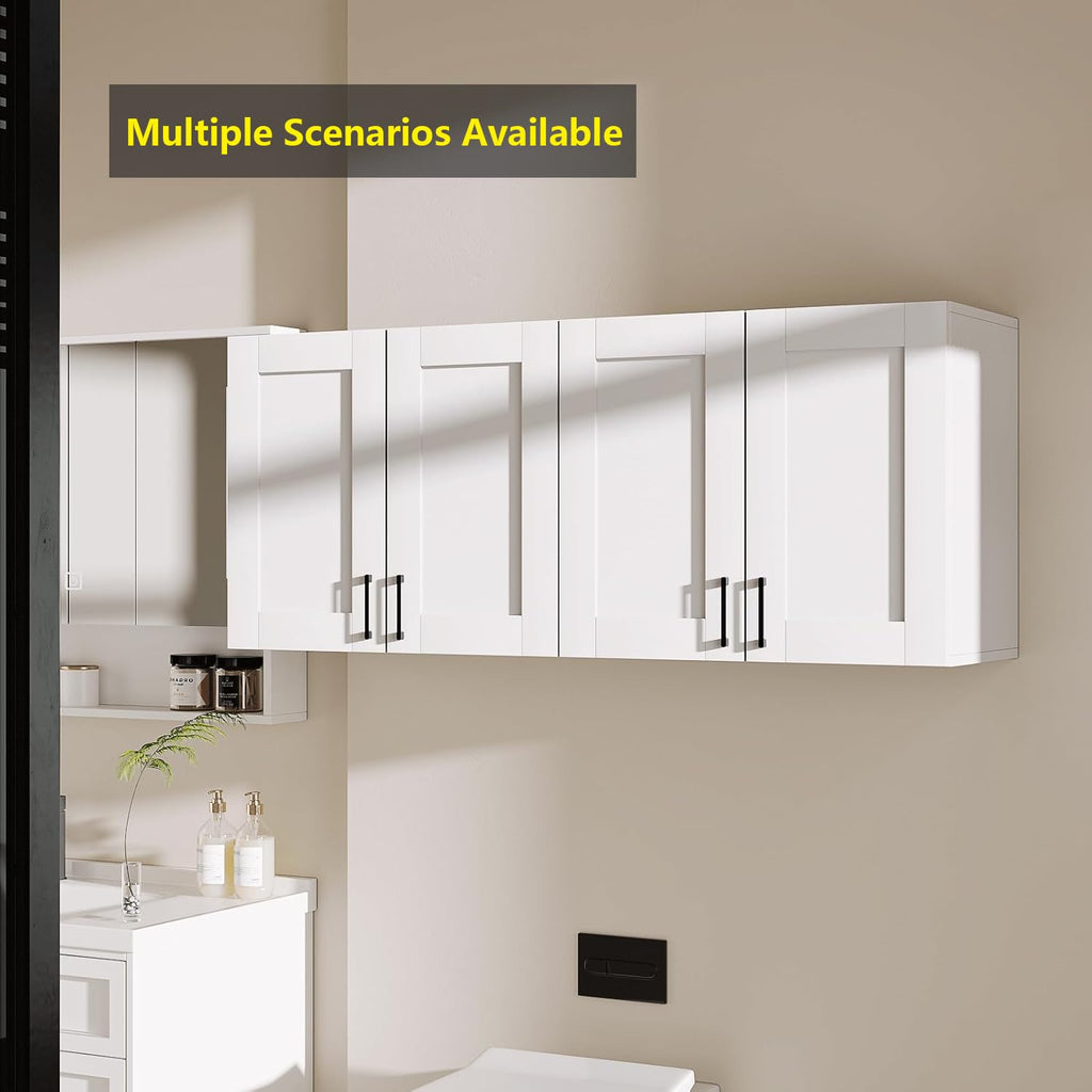 White Laundry Room Cabinets and Storage with 4 Doors and Adjustable Shelf T194306