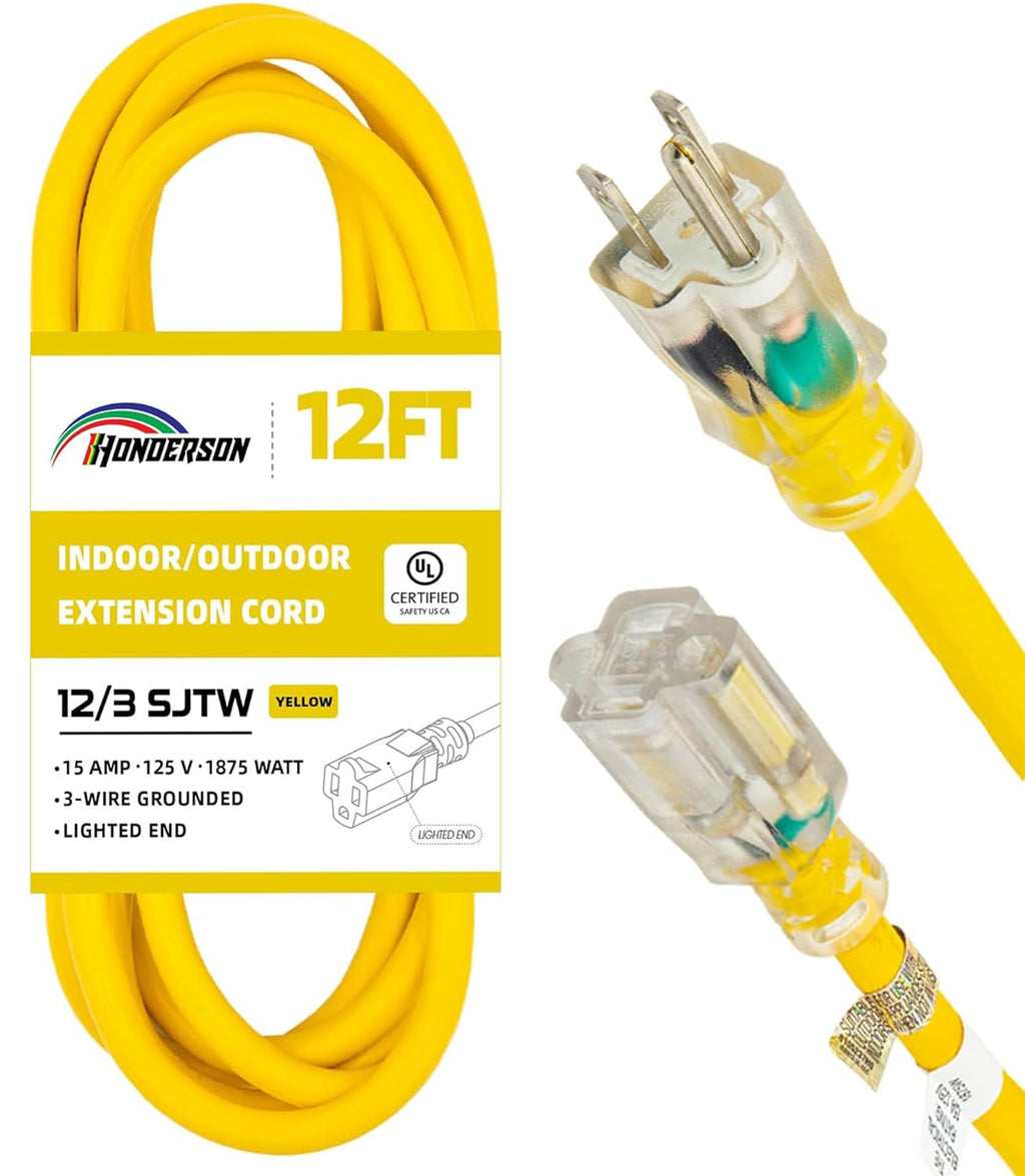 Yellow 12 Ft 12 Gauge Outdoor Extension Cord R420288