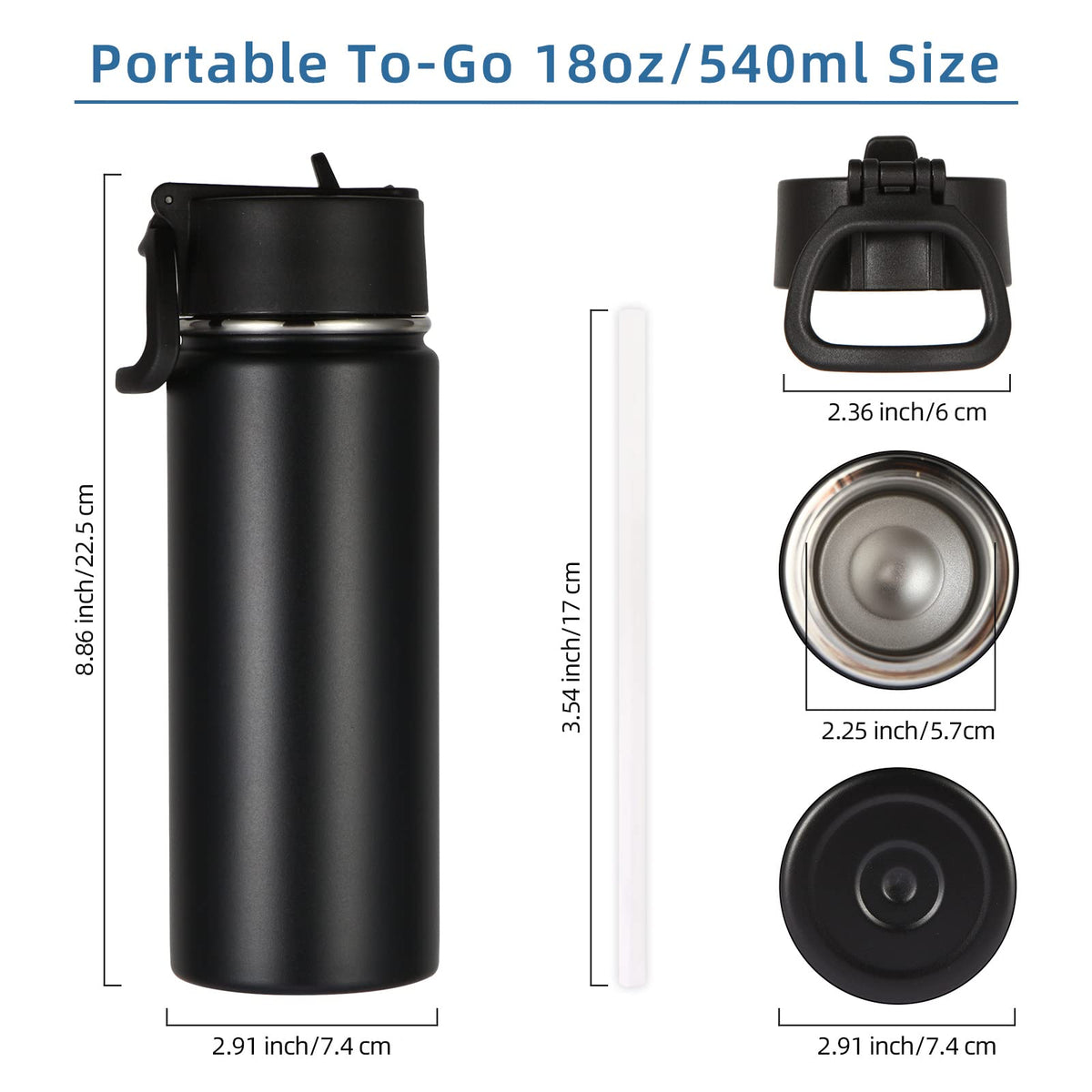 18oz Insulated Stainless Steel Kids Water Bottle with Straw Lid E13455