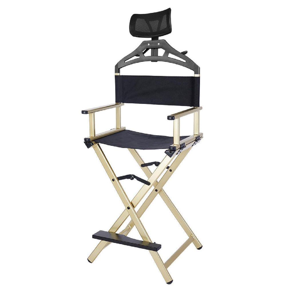 Foldable Stool with Head Rest, Portable Camping Chair, Supports Up to 300 Lbs, Gold C4734