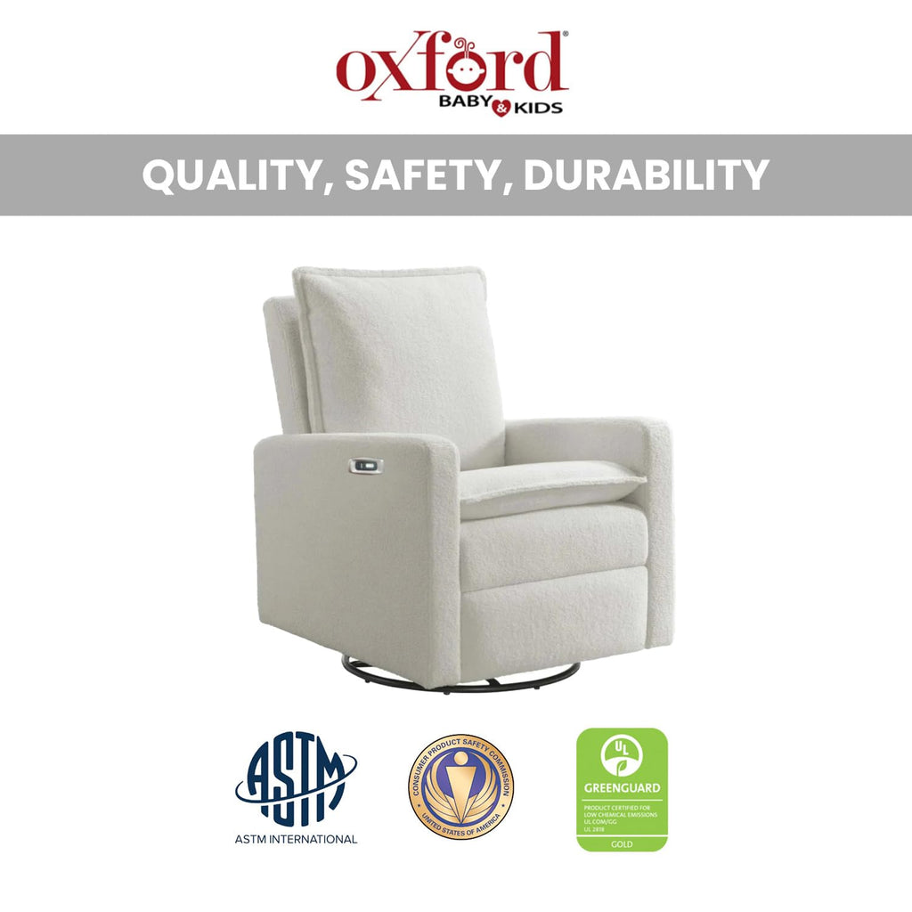 White Boucle Swivel Glider Recliner A508249