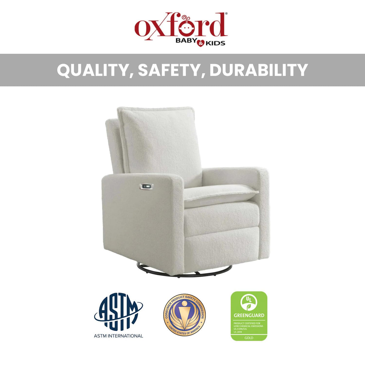 White Boucle Swivel Glider Recliner A508249
