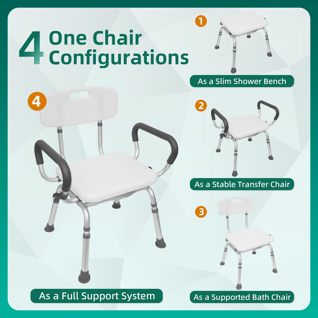 Swivel Shower Chair with Arms & Back, Heavy Duty Non-Slip Rotating Shower Bench Seat T511