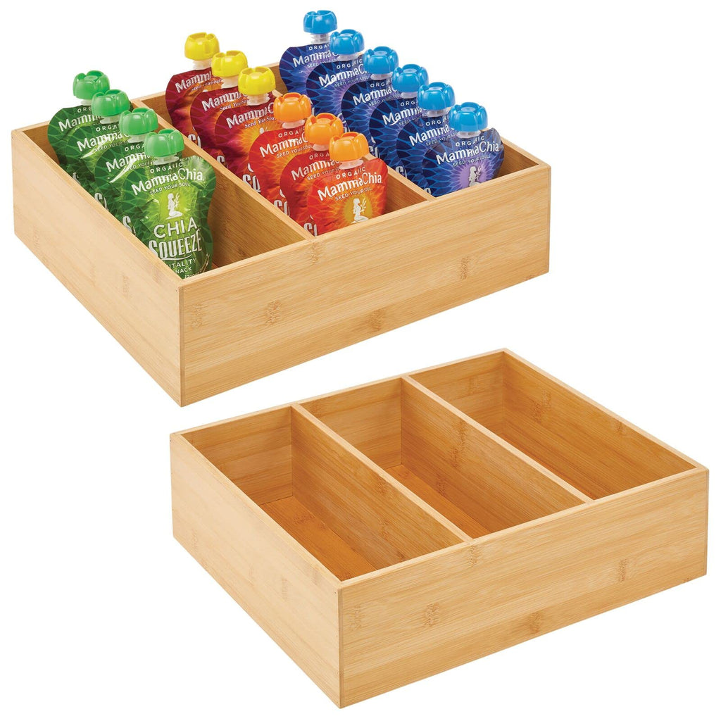 Bamboo 3 Section Stackable Pantry Organizer Bin, 2 Pack A11465