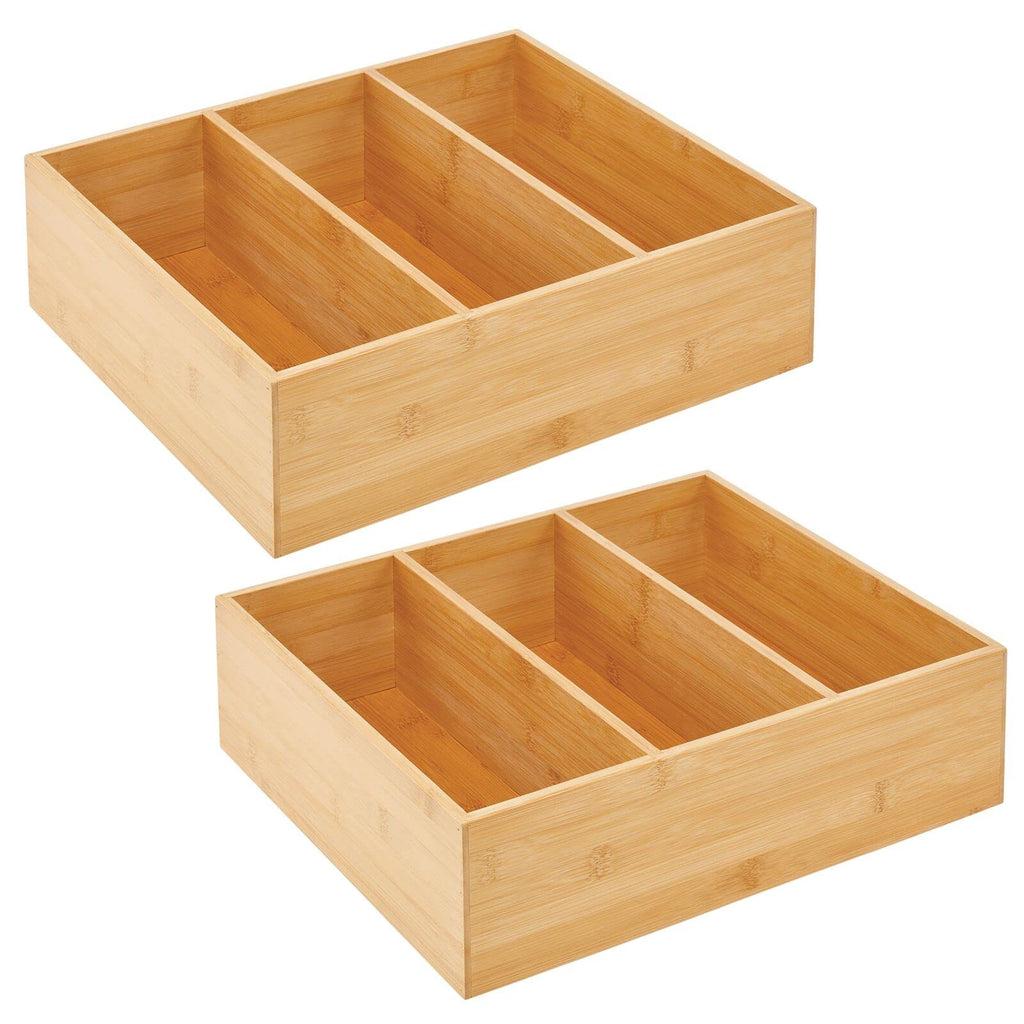 Bamboo 3 Section Stackable Pantry Organizer Bin, 2 Pack A11465