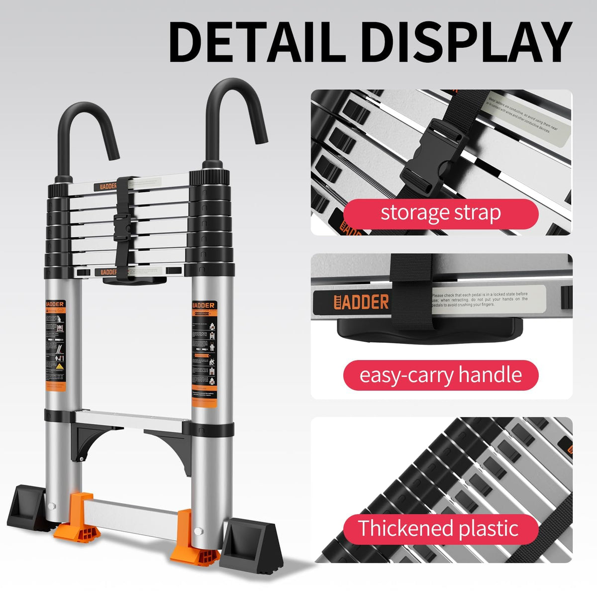 Telescoping Aluminum Ladder 330lbs Max Capacity Q726