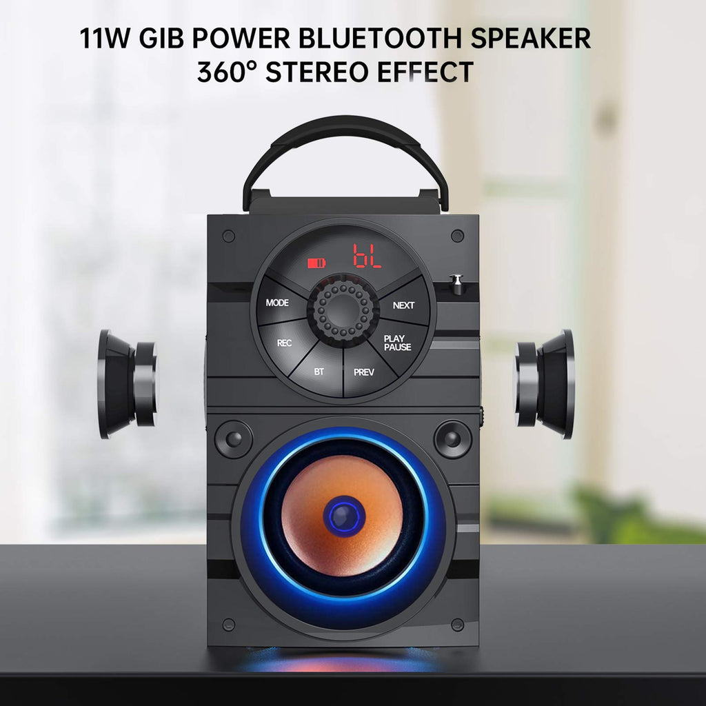 Portable Big Bluetooth Speakers with Light, Wireless with Subwoofer, FM Radio, LED Lights, EQ, Booming Bass, Bluetooth 4.2 Stereo Loud Outdoor/Indoor Retro, for Home, Camping, Travel, Black B96162