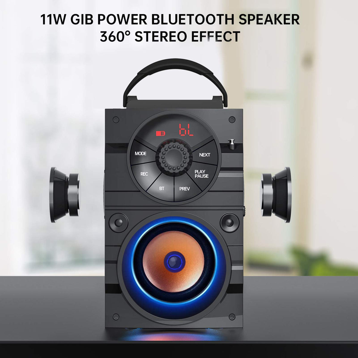 Portable Big Bluetooth Speakers with Light, Wireless with Subwoofer, FM Radio, LED Lights, EQ, Booming Bass, Bluetooth 4.2 Stereo Loud Outdoor/Indoor Retro, for Home, Camping, Travel, Black B96162