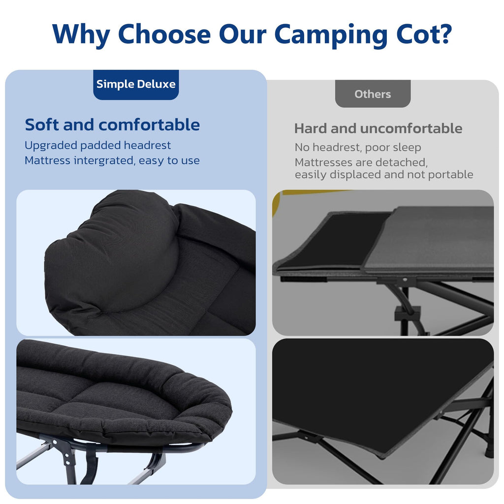 Folding Camping Cot with Mattress and Pillow, 450 Lbs Capacity, 69 Inch, Black I964880