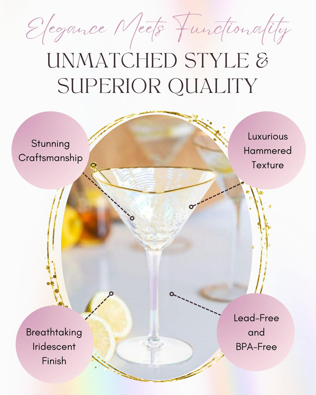 Iridescent Handmade Hammered Martini Glasses Set of 2 R5253