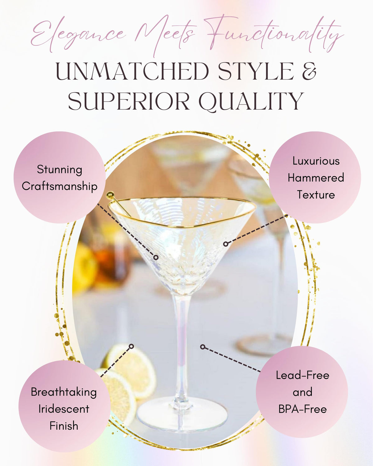 Iridescent Handmade Hammered Martini Glasses Set of 2 R5253