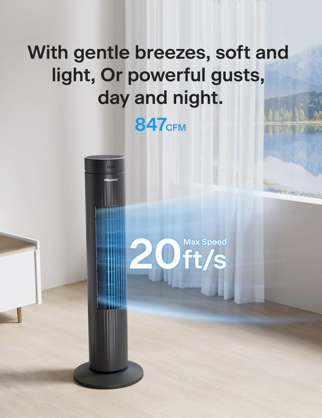 30-Inch Oscillating Tower Fan, 3 Speed, Black I243