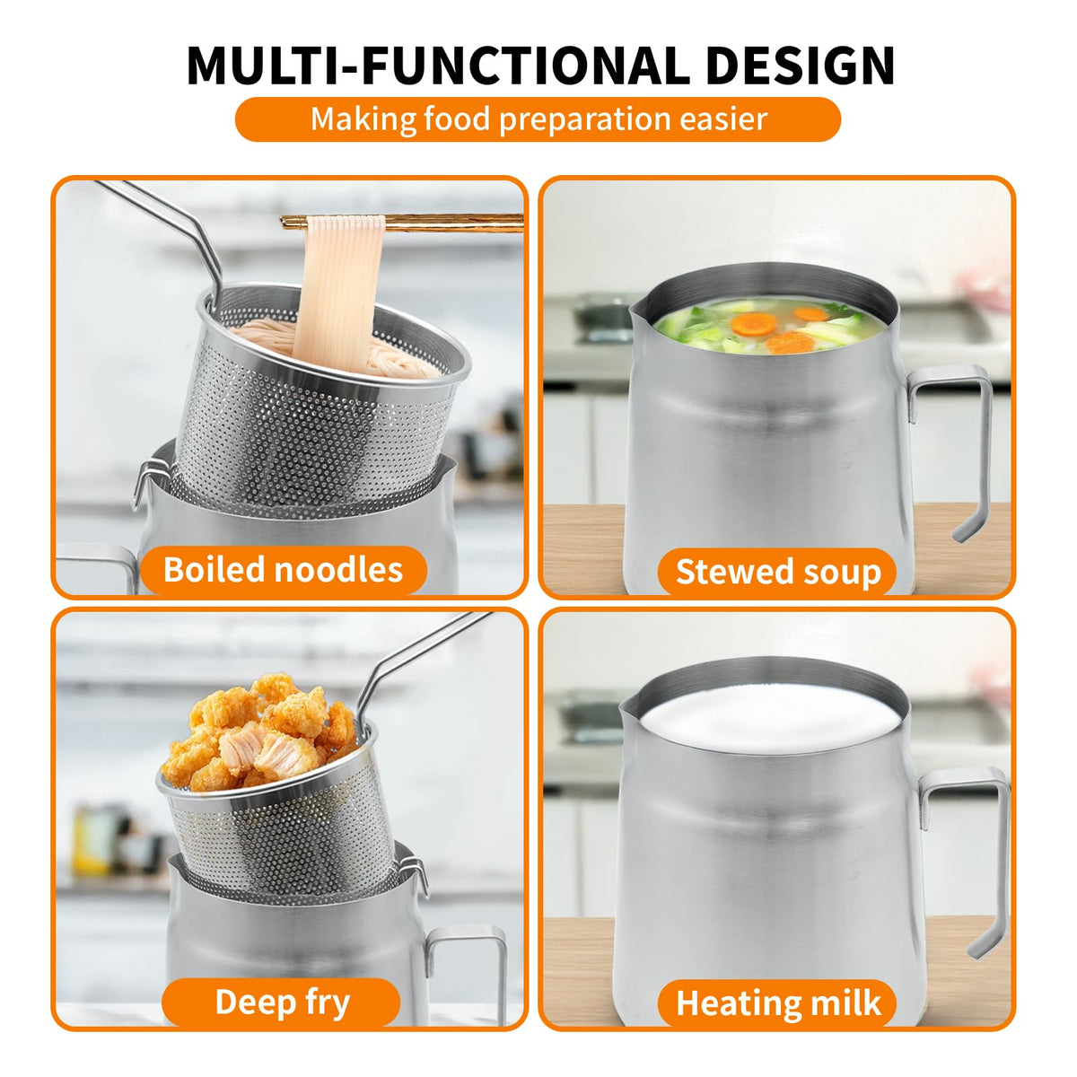 68oz Stainless Steel Oil Filter Pot with Fryer Basket C287