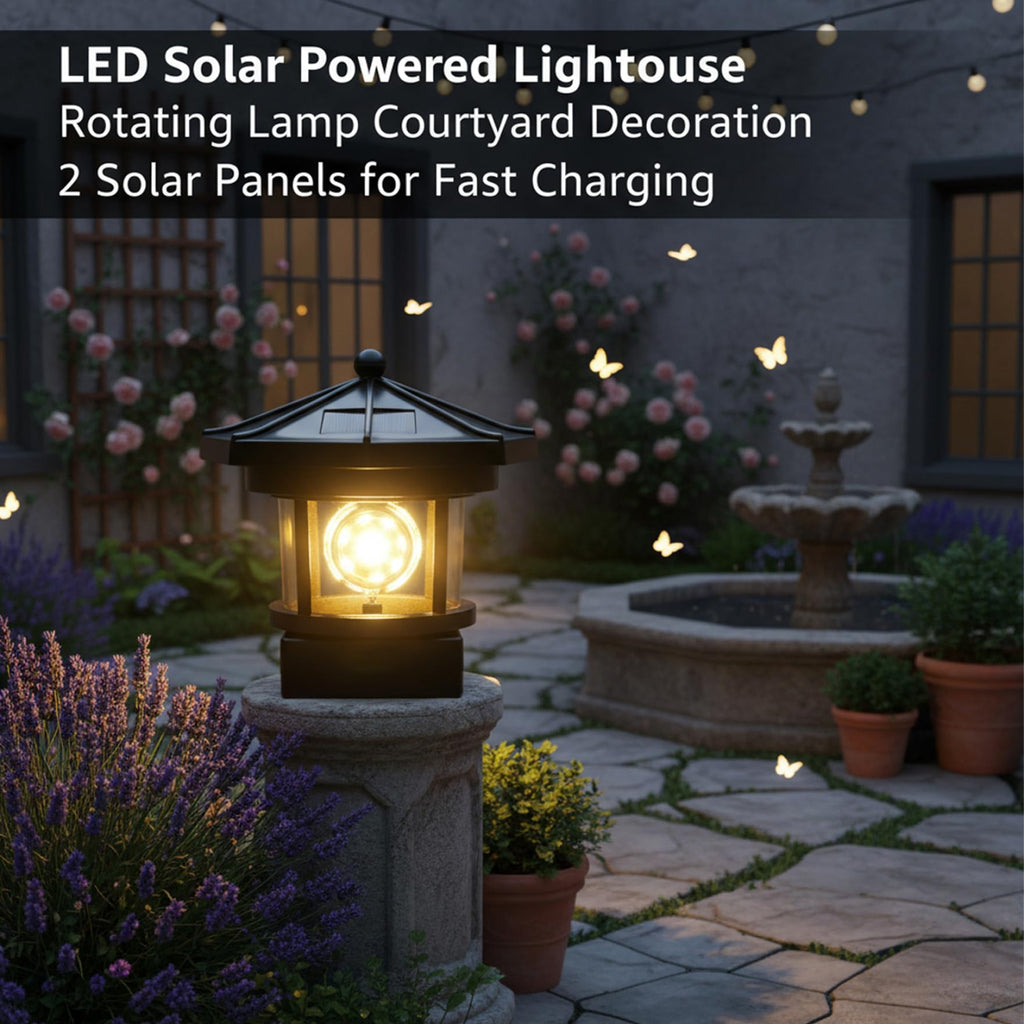 Black 2-Pack Rotating Solar Lighthouse C17476