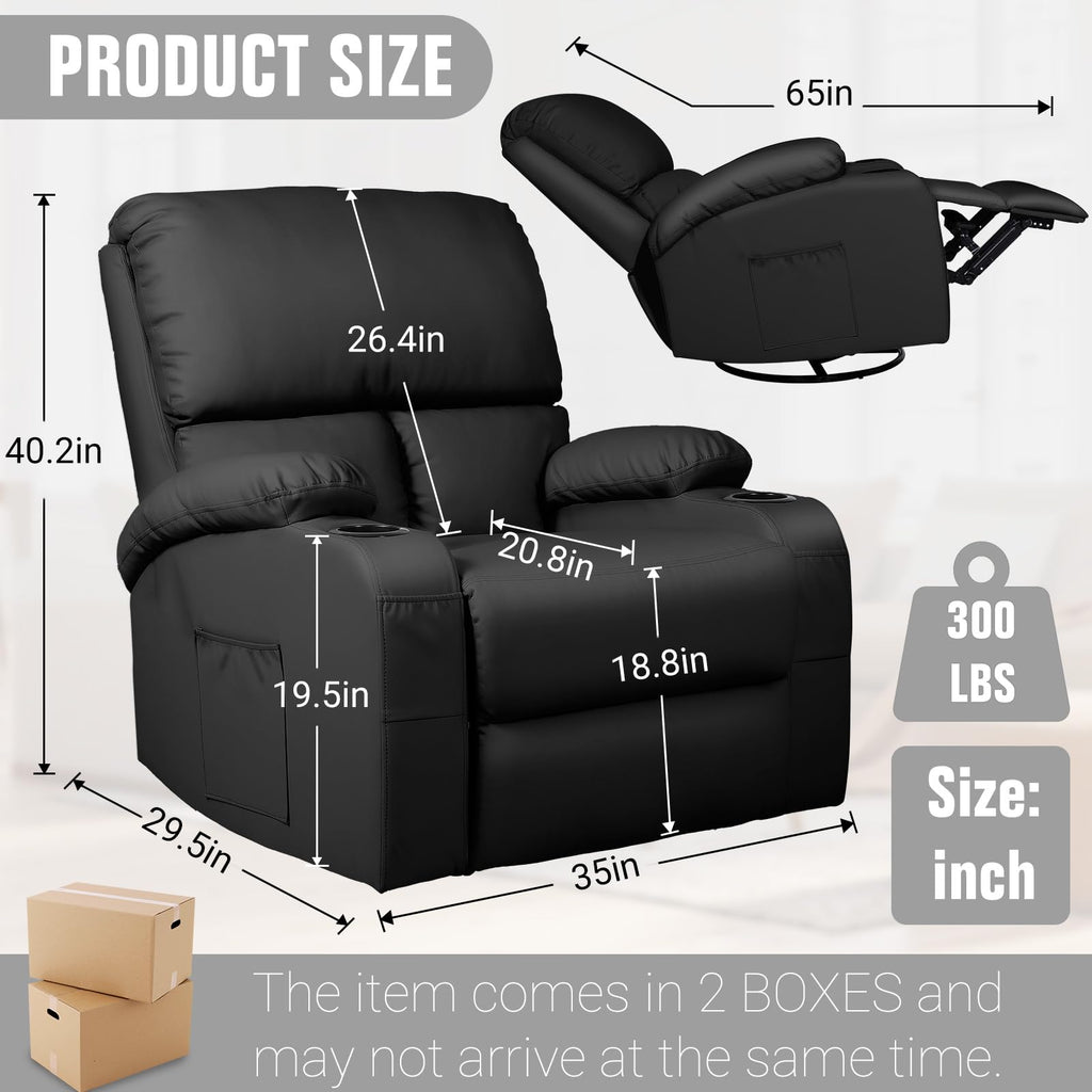 Black Faux Leather Massage Rocking Recliner Chair K6606