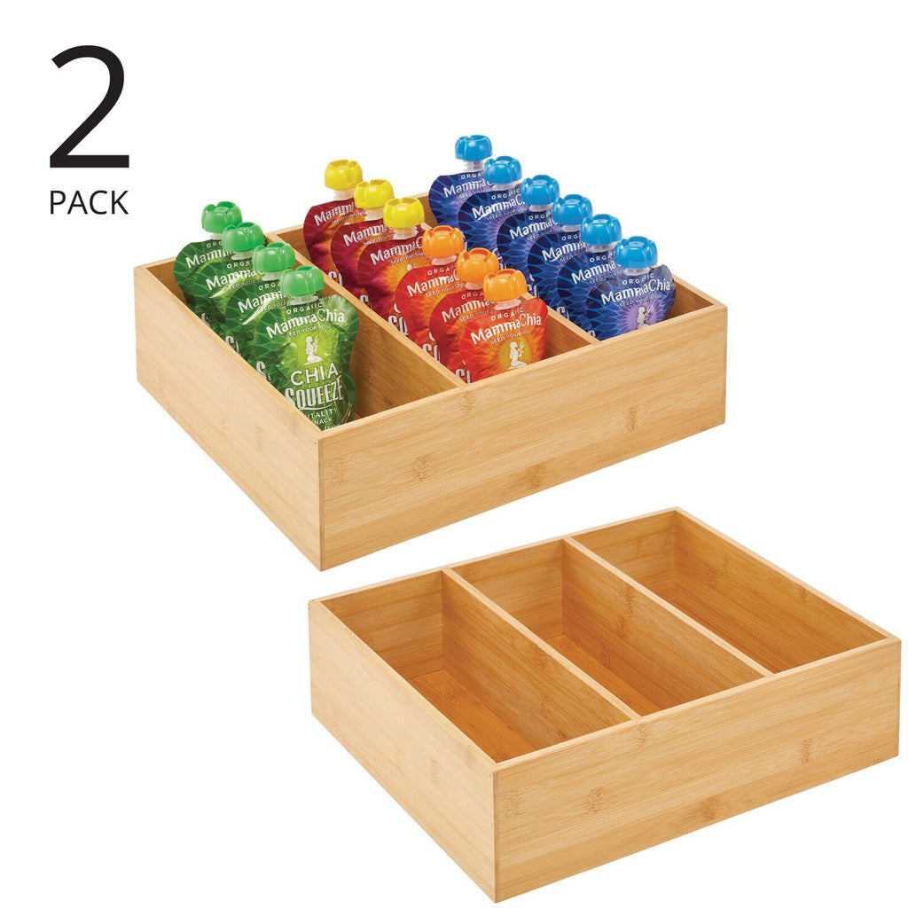 Bamboo 3 Section Stackable Pantry Organizer Bin, 2 Pack A11465