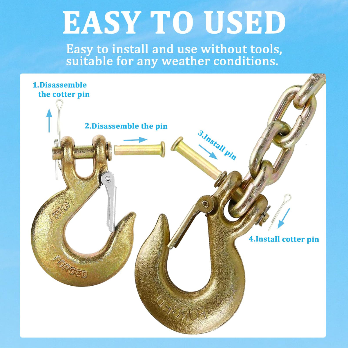2 Pack 3/8" Heavy Duty Clevis Slip Hook with Safety Latch R5055