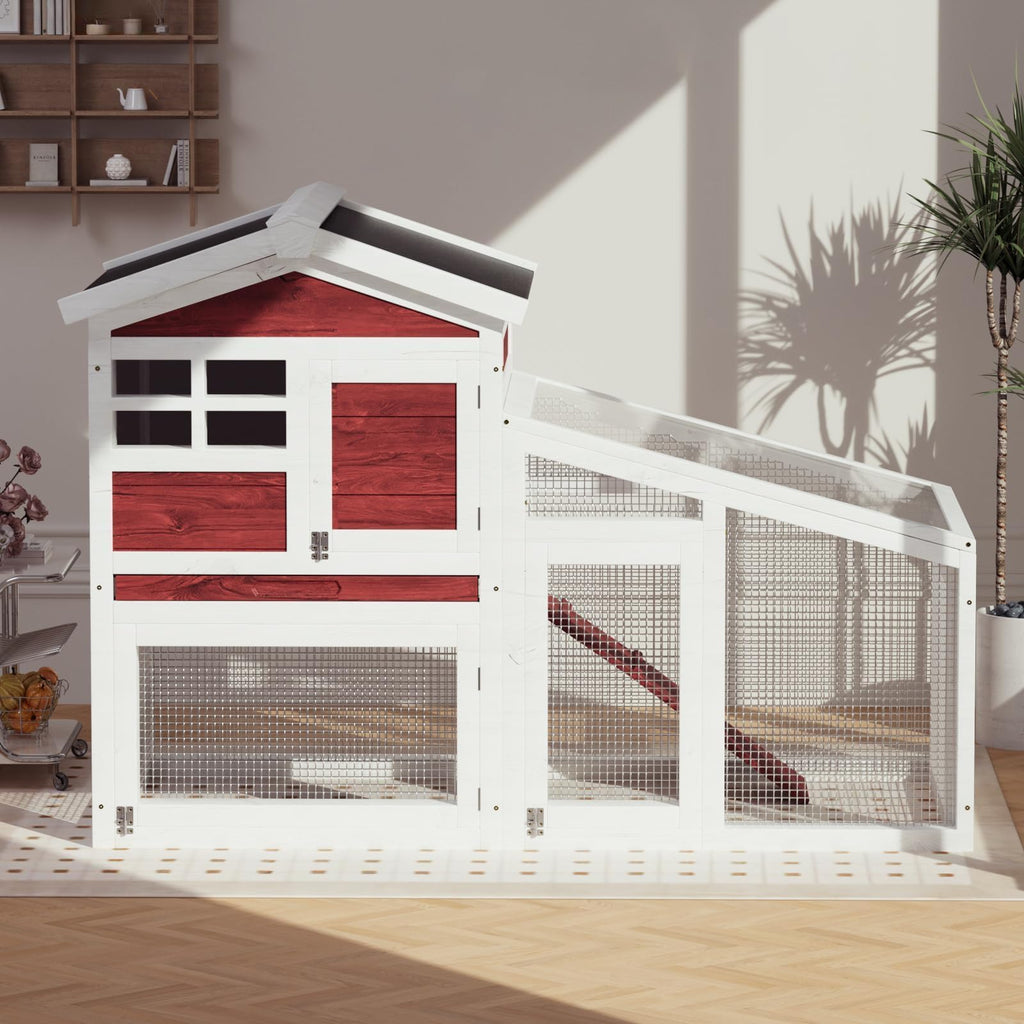 2-Tier Wooden Rabbit Hutch with Run B916716