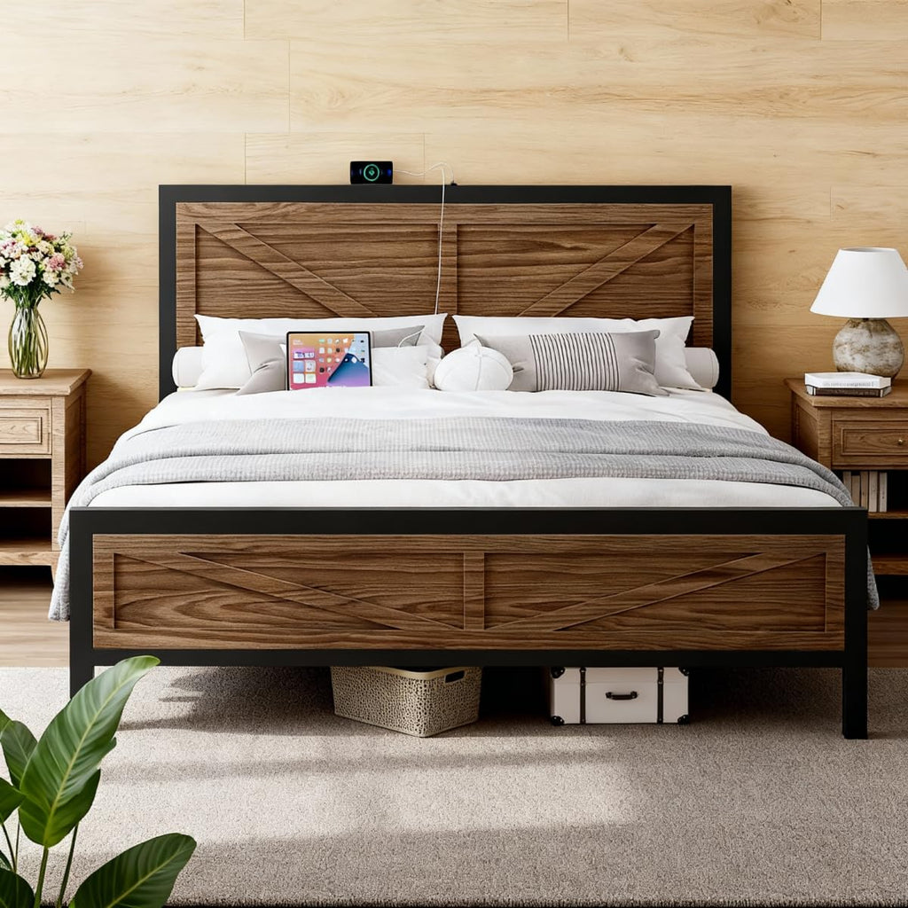 Queen Size Metal Platform Bed Frame with Storage D92533
