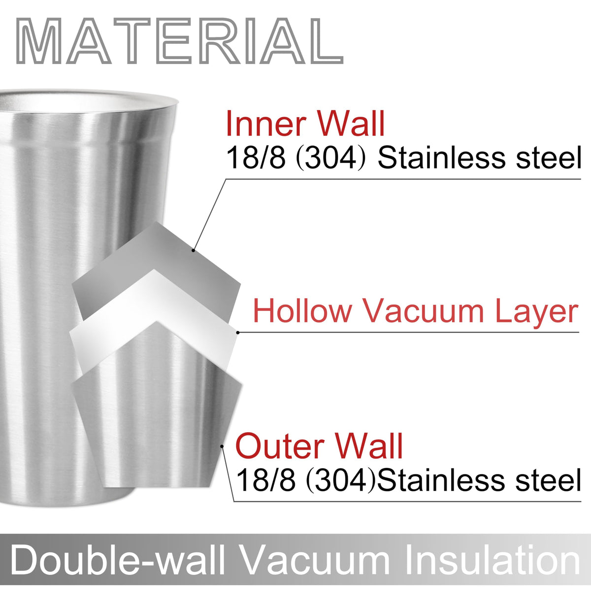 Stainless Steel Double Walled Insulated Cups Set of 2 Stackable 16oz L79459