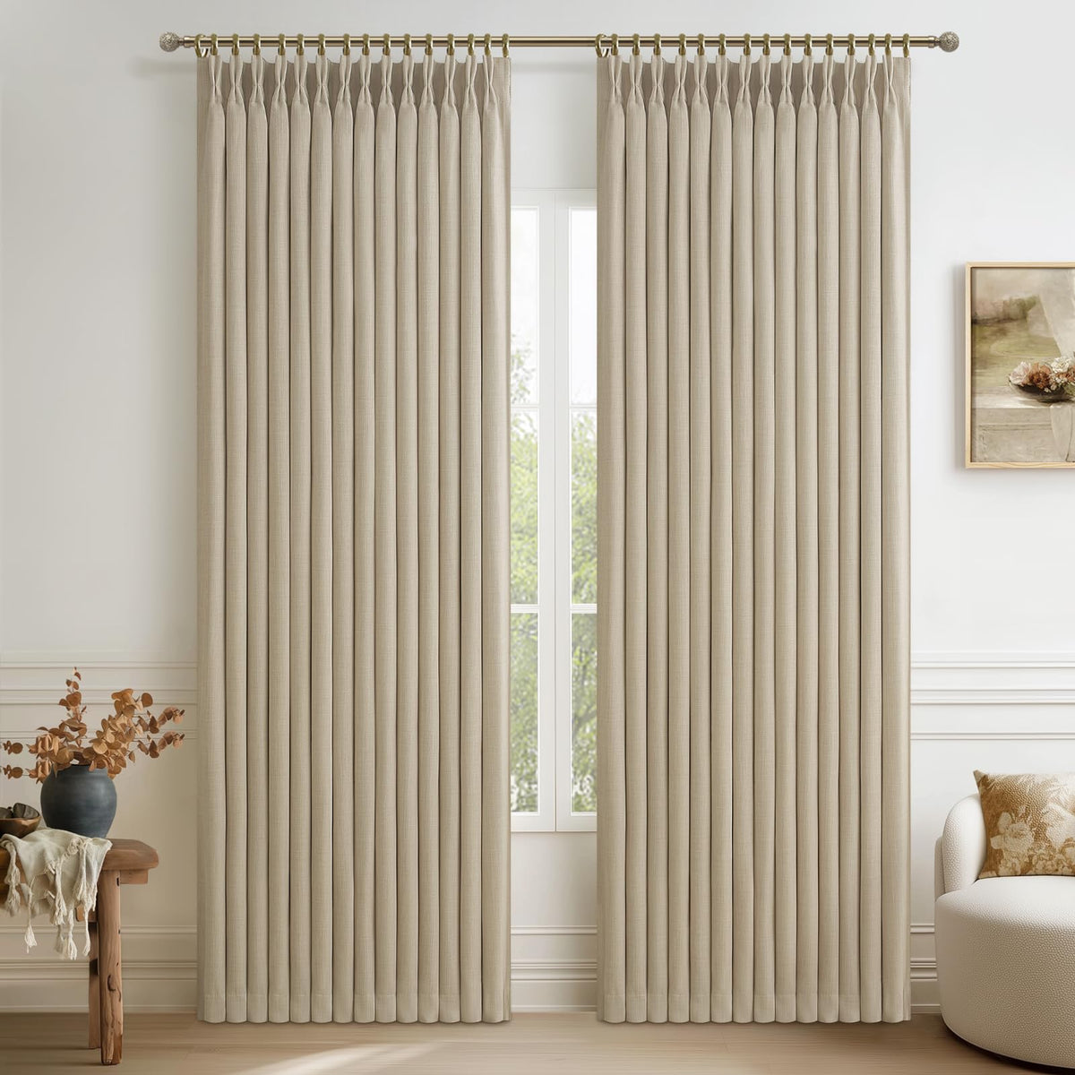 86 Inch Blackout Linen Blend Insulated Curtain 2 Panels Set D142162