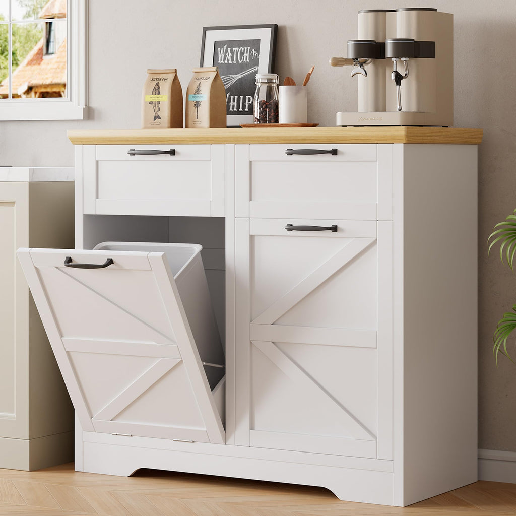 8-10 Gallons Tilt Out Trash Can Cabinet with Drawer C5340