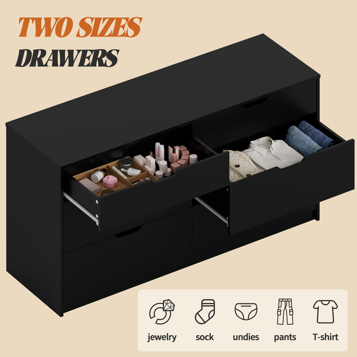 Black 6 Drawer Dresser C563065