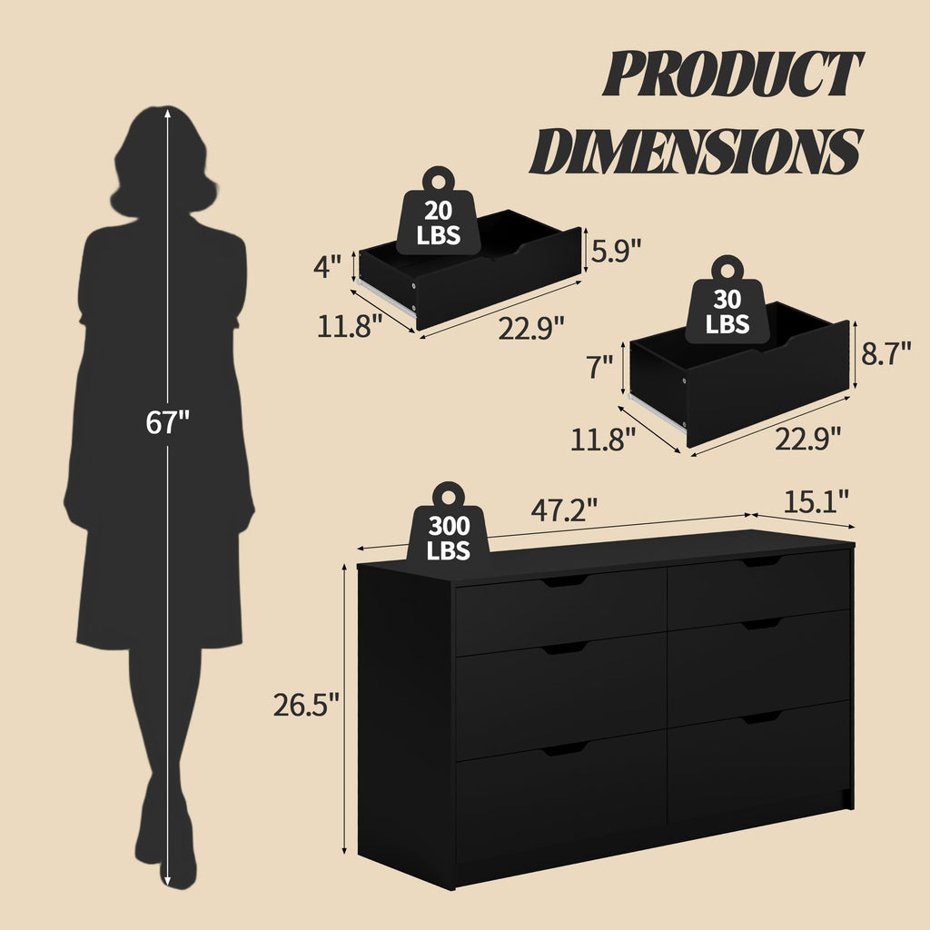 Black 6 Drawer Dresser C563065