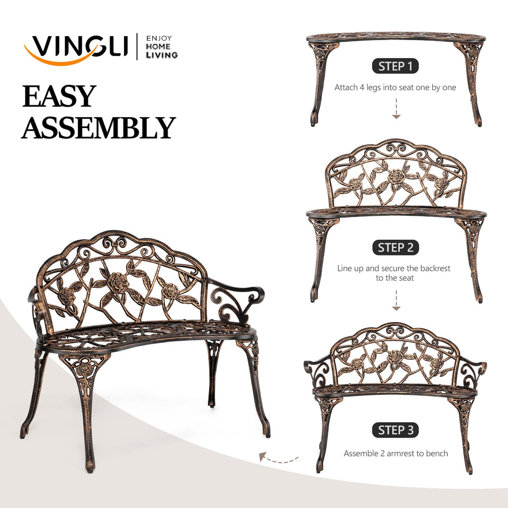 38.5" Metal Rose Bench C7077